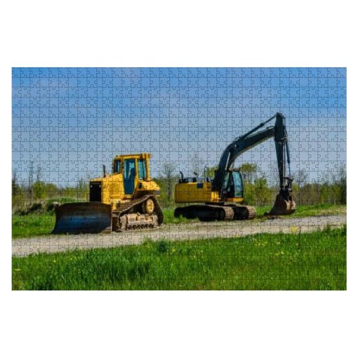 Rompecabezas de Madera 1000 Piezas Dos Piezas de Equipo Pesado en un Campo Junto a un Camino de Grava en Rompecabezas para Ninos o Adultos Juguetes Educativos Juego de Descompresion
