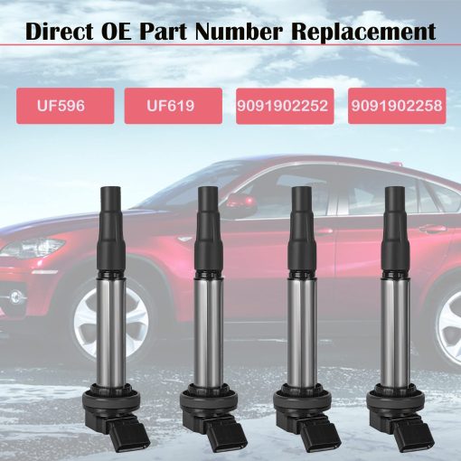 Conjunto de 4 bobinas de encendido UF596 y bujias de iridio para Toyota Corolla Prius Matrix Scion XD Pontiac Vibe 2009 2010 2010 2011 2012 2013 2014 2015 Bobinas de Encendido 1.8 L4 90919-02252 - Imagen 3