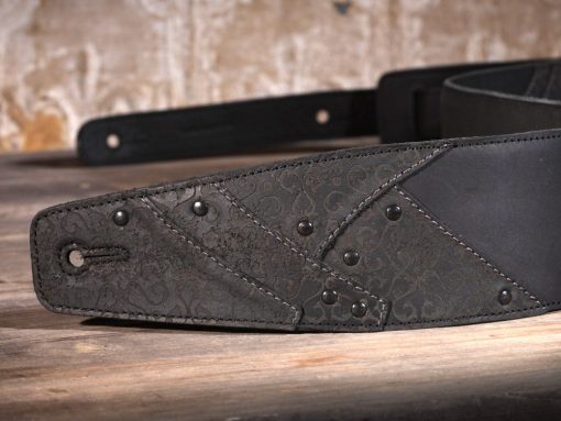 Correa de Guitarra de Cuero de Grano Completo Overland para Guitarras Electricas, Acusticas y Bajos (Negro Carbon) - Imagen 3