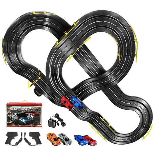 Pista de Carreras de Coches de Control Remoto, 4 Coches de Carrera con Luces, Set de Pista de Carreras Electrico con 2 Controladores para Ninos de 6 a 12 Anos, Juguetes de Regalo para Ninos