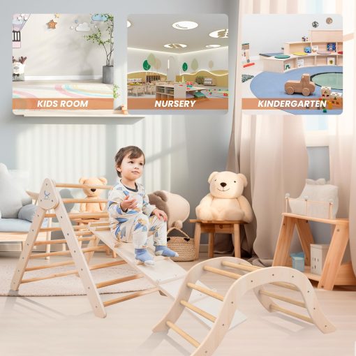 XIHAToy Triangulo de Escalada Plegable con Rampa Juego de Escalada para Niños 3 en 1 Juego de Juguetes de Escalada de Madera Montessori Arco Balancin Estructura de Juego Interior para Niños Pequeños - Imagen 4
