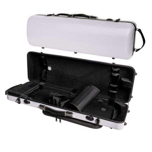 Estuche de Violin Clasico Oblongo de Policarbonato MI&VI NP-7006 (Tamano Completo) 4/4 con Correas de Transporte | Higrometro | Estuche Resistente - por MI&VI MUSIC (Blanco)