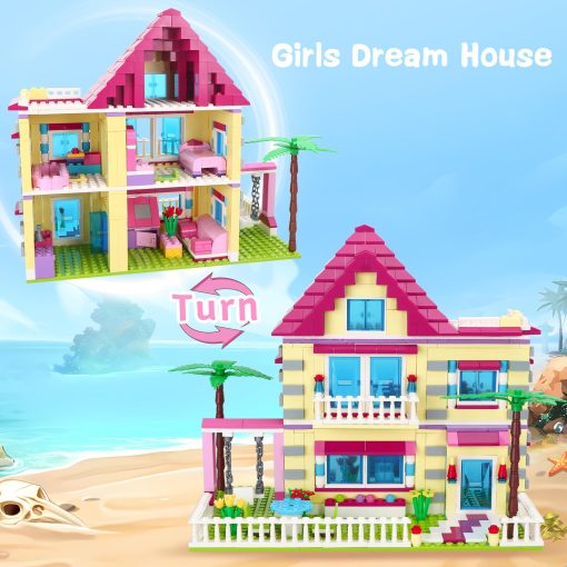 Juego de construccion de la casa de amigas BRICK STORY, 892 PCS Gran casa de villa de bloques de construccion, juego de juguete de modelo de la casa familiar de la ciudad con 4 mini personas y coche para niñas niños de 6 años en adelante - Imagen 4