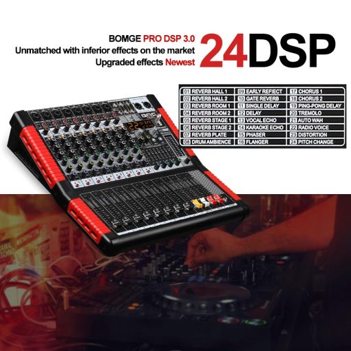 Mezcladora de Audio Profesional BOMGE X-8 de 8 Canales Consola de Mezcla 8 Entradas de Microfono / Linea Interfaz USB/MP3/Bluetooth Entrada 48V Phantom Power 24 FX DSP Para PC, Grabacion de Estudio, Actuacion en Vivo - Imagen 7