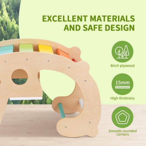 OOOK 2 en 1 Juguetes de Escalada Arcoiris - Set de Escalada Montessori Pikler, Caballo de Madera Balancin, Gimnasio de Juegos Para Ninos Interior y Exterior, Patio de Juegos para Ninos Regalo - Imagen 7