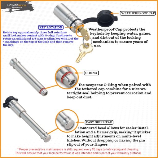61776 | Juego de 4 Cerraduras para Enganche Mixtas 3.0, Llave unica, para B&W 2.0" y 2.5" Tow & Stow 10K LB & 18K LB - Incluye Candado para Receptor 3.0" - Imagen 5