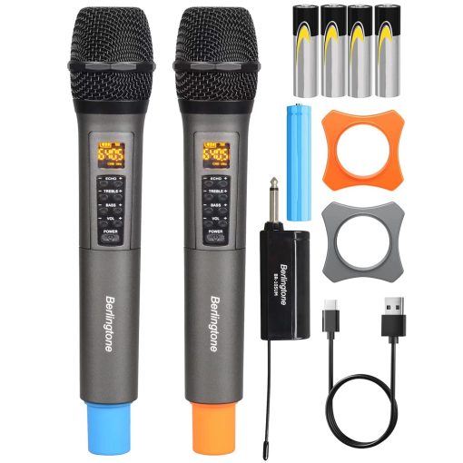 Sistemas de Microfono Inalambrico Dual UHF Berlingtone BR-105UM, de Mano Dinamico, con 60 Canales de Frecuencia Ajustable, con Eco, Agudos, Graves y Receptor Recargable, para Karaoke, DJ, Hasta 200 pies de Alcance - Imagen 3