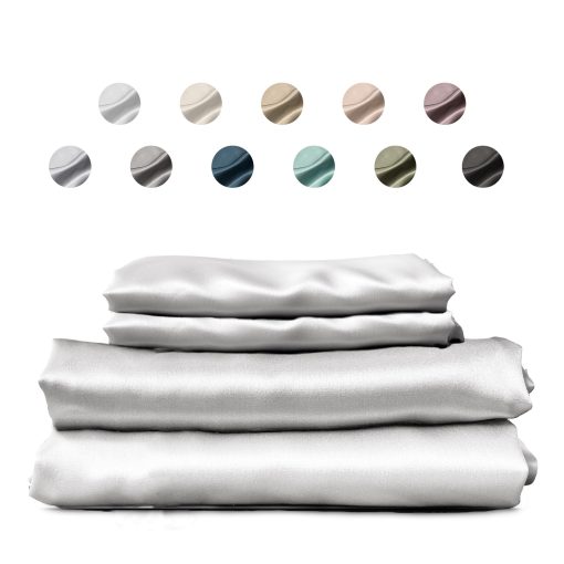 Juego de sabanas de seda 100% SUNDAYSILKS? | Sabanas de seda pura | Juego de sabanas de seda de morera de 4 piezas tamano queen | Set de ropa de cama de seda natural | Suaves, duraderas | Grado 6A Organico De Sabanas De Seda Real [Blanco Puro]