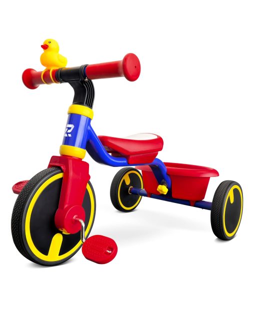 Triciclo RIDYEE para ninos de 1 a 3 anos, triciclo para ninos de 1 a 3 anos con llantas de goma, conduccion estable en cualquier superficie, triciclo para ninos con asiento ajustable, diseno de bordes no afilados, gran cesta, azul