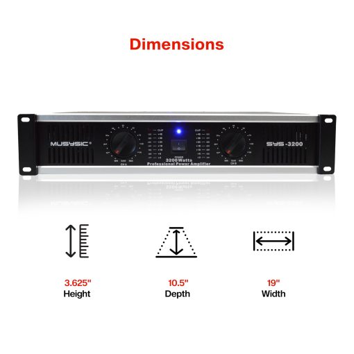 Amplificador de Potencia de 2 Canales MUSYSIC - Sonido Libre de Distorsiones y Claro - Amplificadores Profesionales de Montaje en Rack de 2U para DJs/Expertos/Eventos con Tecnologia ATR/Entradas XLR y 1/4 de Pulgada - 3200 Watts - Imagen 4