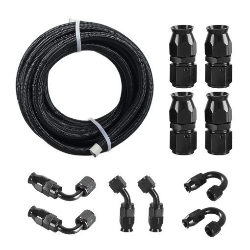 Kit de manguera de combustible trenzada de acero inoxidable de nylon de PTFE GSTP 6AN 3/8 E85 10FT de transmision de linea de enfriador de aceite Negro