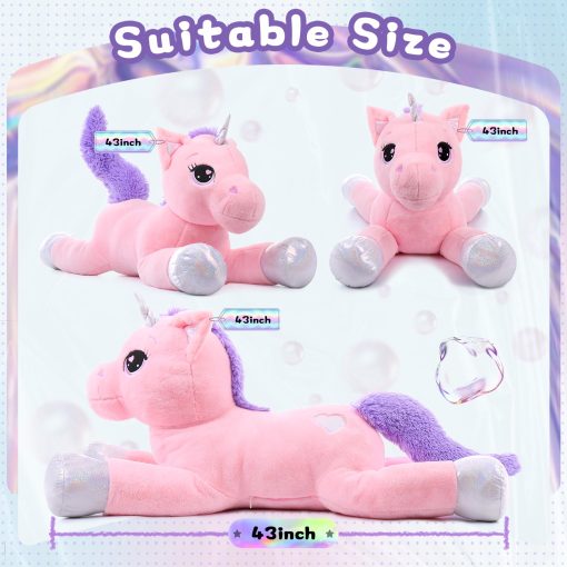Peluche Grande de Unicornio Lanmore Juguetes Suaves de Unicornio Almohada de Peluche para Ninas Rosa 43" - Imagen 2
