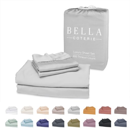 Juego de sabanas divididas de bambu Bella Coterie Luxury Split King | Cultivado organicamente | Ultra suave | Refrigerante para personas que sufren de calor | Bolsillo profundo de 18" | Viscosa de bambu [Gris Neblina]