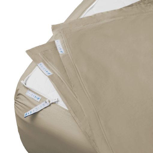 Juego de Sabanas Ajustables QuickZip Plus: 1 Sabana Ajustable (Base + Sabana con Cremallera) y 1 Sabana con Cremallera - Facil de Cambiar, No se Desprendera - Suave Sateen 400 TC 100% Algodon - Bolsillos Profundos de 15? - Sabanas Tamano Twin XL - Arena