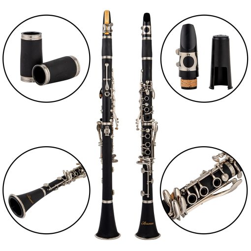 Clarinete en Si Bemol Aisiweier Negro de Ebonita Para Estudiantes Principiantes, Con Llaves Niqueladas, Correa, Grasa para Juntas, Guantes Blancos, Pano de Pulido Suave, 8 Almohadillas para Boquilla, Clarinetes Duros - Imagen 4