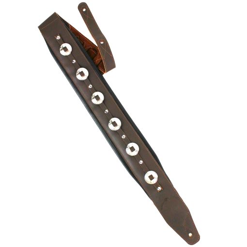 Correa de guitarra de cuero premium doble acolchada hecha a mano Walker And Williams C-44-BRN Marron con conchos para guitarras acusticas, electricas y de bajo - Imagen 5