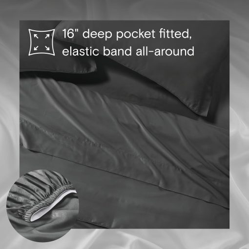 Juego de sabanas SIJO AiryWeight Tencel, 100% Lyocell derivado del eucalipto, Suave como la mantequilla, Ganador de las Mejores Sabanas Refrigerantes de 2022 por Architectural Digest - 4 piezas - 2 fundas de almohada 1 ajustable 1 superior (Color Storm, King) - Imagen 4
