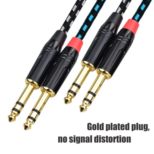 Cable de interconexion equilibrado Mugteeve de 1/4 pulgadas TRS a 1/4 pulgadas TRS, 10FT Cable de audio estereo de un cuarto de pulgada 6.35mm a 6.35mm, Trenzado de nailon resistente, para interfaz, mezcladora, altavoz - Paquete de 2 - Imagen 4