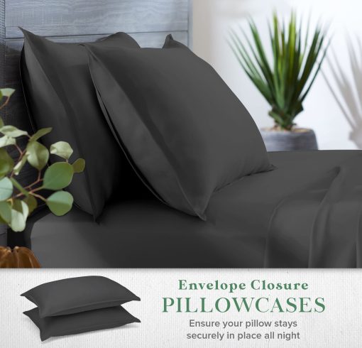 Juego de sabanas de cama Stylinen 100% Organicas de Eucalipto Tamaño Queen 4 Piezas, Lyocell de Tencel, Suaves y Sedosas, Transpirables, Bolsillos Profundos de 16 Pulgadas, 1 Ajustable, 1 Plana, 2 Fundas de Almohada (Queen, Carbon) - Imagen 5