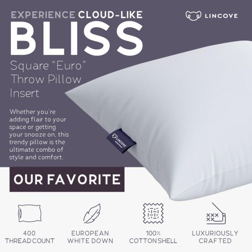 Almohada Lincove 100% European Down Venus - Relleno de Plumon Aleman 600 Fill Power, Funda de 400 Hilos, Hecha en Canada, Coleccion de Lujo, 24"x24" - Imagen 2