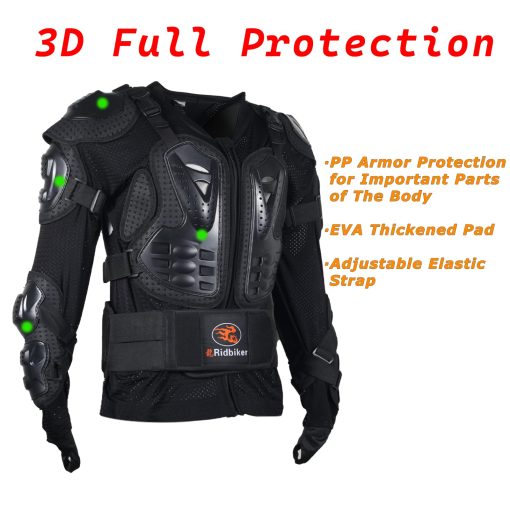 Chaqueta de proteccion completa Ridbiker Motorcycle Body Armor Protector Desmontable Chaqueta de Carreras Motocross Espina Pecho Motocross Camisa Protectora (Negro, M) - Imagen 3