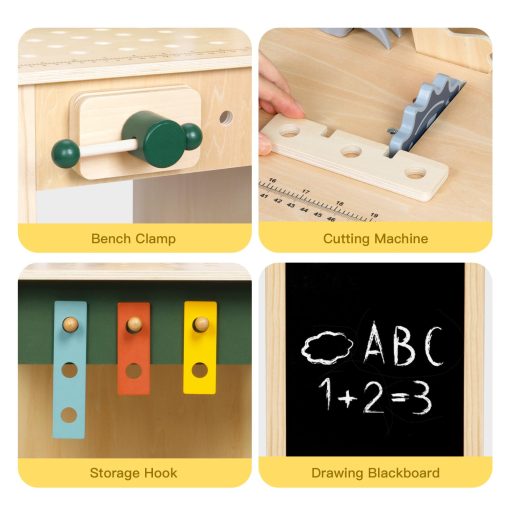 Banco de herramientas para ninos OOOK, Juguetes de construccion de madera para ninos de 3 4 5, Banco de trabajo Montessori para ninos con juego de herramientas para ninos pequenos para jugar de mentira, Banco de herramientas para ninos de 3 a 5 anos, El mejor regalo para ninos y ninas, Verde - Imagen 7
