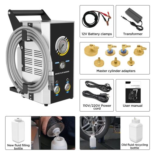 Kit de purga de frenos 1.5 ~ 2.5Bar Intercambiador de frenos con monitoreo seguro de vacio de presion de frenos Bomba de transferencia de fluido Proteccion contra escasez de fluido 12V/110V - Imagen 9