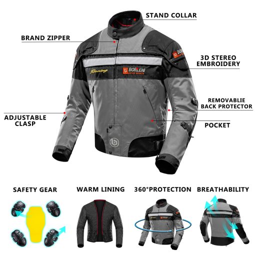 Chaqueta de Moto BORLENI Chaqueta de Montar en Moto Chaqueta a Prueba de Viento Ropa de Proteccion Completa CE Armor Todo Terreno - Imagen 4