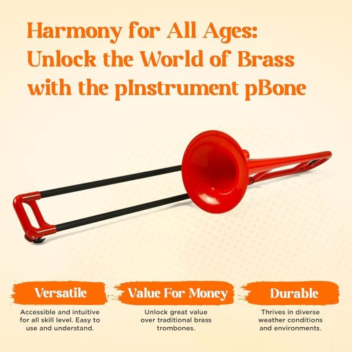 Trombon de plastico PINSTRUMENTS pBone - Boquillas y Estuche de Transporte - Ligero y Versatil, Agarre Ergonomico Comodo - Sonido Autentico en Bb para Estudiantes y Principiantes - Construccion Duradera de ABS - Rojo - Imagen 2
