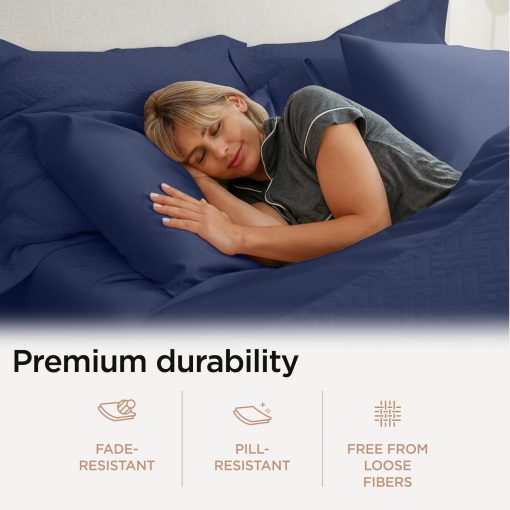 Juego de sabanas de tamano completo de lujo Threadmill | Sabanas de algodon Supima certificado de 656 hilos para colchon de tamano completo | Juego de sabanas de 4 piezas de calidad de hotel de 5 estrellas con bolsillo extra profundo | Sabanas azul Folkstone - Imagen 4