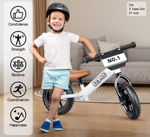 Bicicleta de Equilibrio para Ninos LEDIVO de 2 Anos, Sin Pedales de 12 Pulgadas para Ninos de 24 Meses a 5 Anos, Placa Personalizable (3 Pegatinas Incluidas), Bicicletas de Regalo para Ninos y Ninas de 2 a 5 - Imagen 2