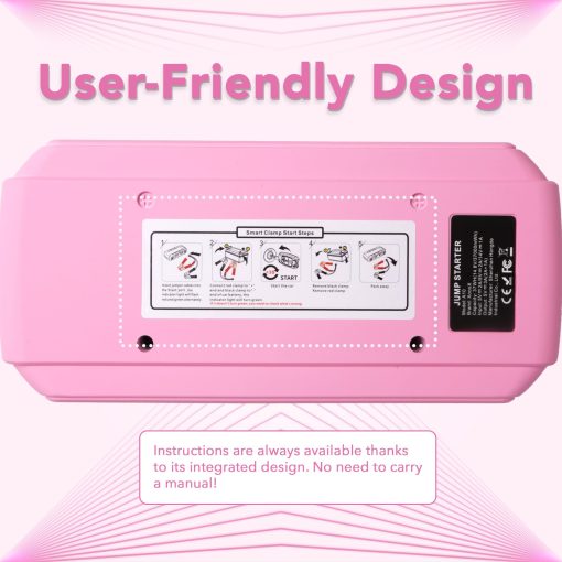 Kit de arranque de bateria portatil XoooX rosa con cables de arranque, luz LED y estuche; Paquete de bateria de arranque de 12V; Cargador de bateria portatil para dispositivos USB/USB-C - Imagen 5