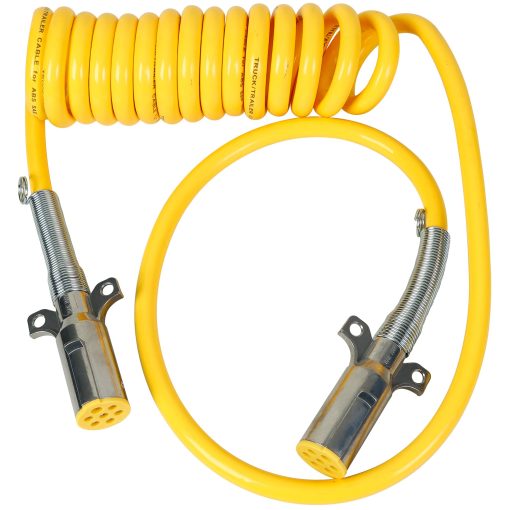 Ensamblaje de Cable Resistente de Vitonsbay - 15 pies de largo 7-Way ABS & ISO Conjunto de Cables | Bobinado | Cable Amarillo| Enchufes de Zinc Fundido