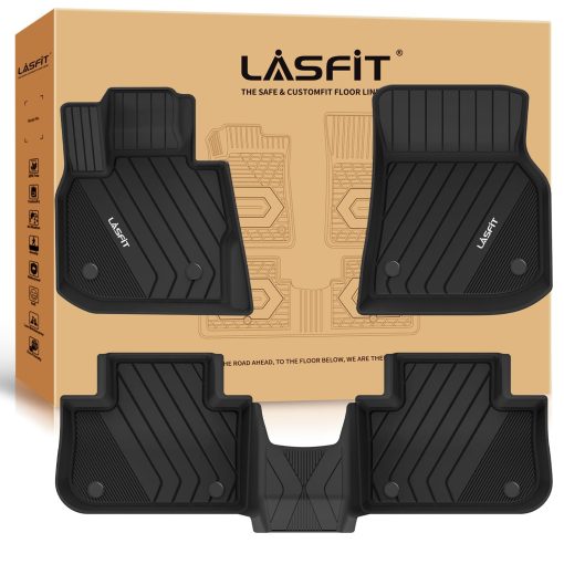 Tapetes para piso LASFIT para BMW X3 2018-2024 / BMW X4 2019-2024, Personalizados de TPE para todas las estaciones, Filas delanteras y traseras, Negro