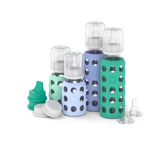 Set de 4 biberones para bebe Lifefactory en Mint/Blanket y en Kale/Blueberry con tapas planas y de sippy 10 unidades - Imagen 2