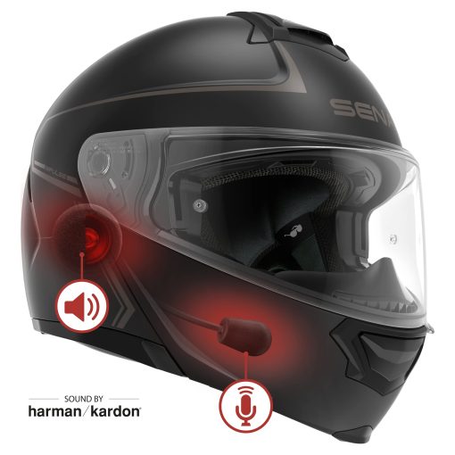 Casco modular con flip up Sena Impulse DOT con Bluetooth y sonido de Harman Kardon con doble visera y sistema de intercomunicacion de malla integrado / MP3 / Marcacion de voz (Negro mate, Grande) - Imagen 2