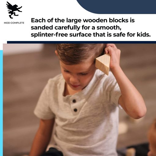 Conjunto Estandar de Bloques de Construccion para Ninos Pequenos con Bandeja de Almacenamiento (64 Pzs) Bloques de Madera Lijada para Ninos, Aprendizaje Original STEAM y STEM, Juguetes de Madera Clasicos para Fiestas Infantiles y Aulas - Imagen 7