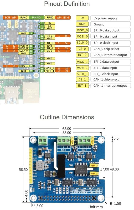 Waveshare 2-Channel Isolated CAN FD Expansion HAT para Raspberry Pi con Soporte para CAN FD y Circuitos de Proteccion Multiples - Imagen 8