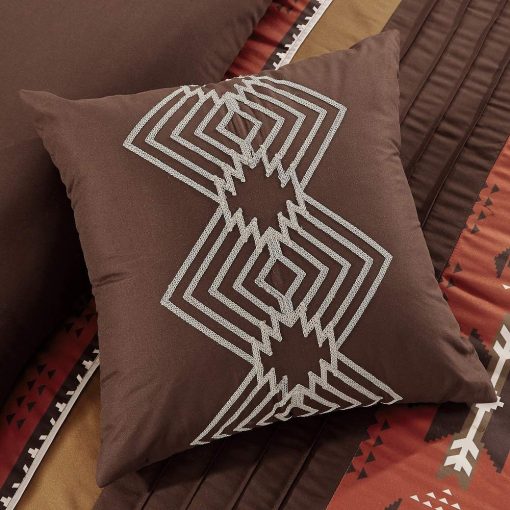 Juego de Edredon de 7 Piezas de Diseño Nativo Americano del Suroeste y Oeste Cama Tamaño Reina Coffee Brown Bed in a Bag Ropa de Cama Navajo - Makala (Ladrillo Especias, Reina) - Imagen 6