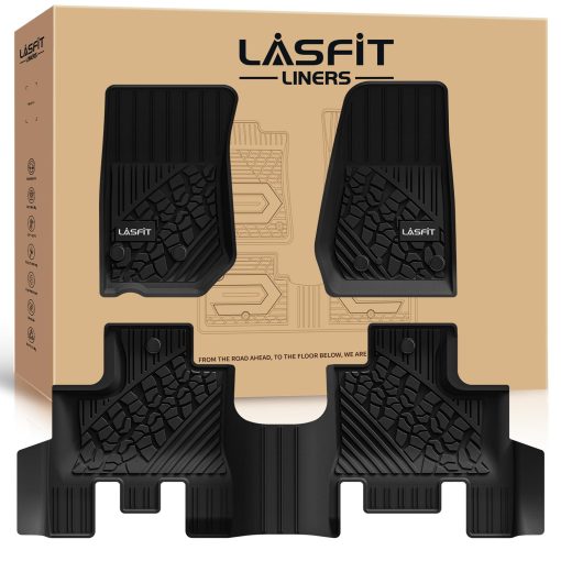 Tapetes LASFIT 2014-2018 para Jeep Wrangler JK Unlimited de 4 Puertas (No compatible con JL o 4xe), Tapetes para Todos los Climas de TPE?Ajuste Personalizado para la 1? y 2? Fila, Negro