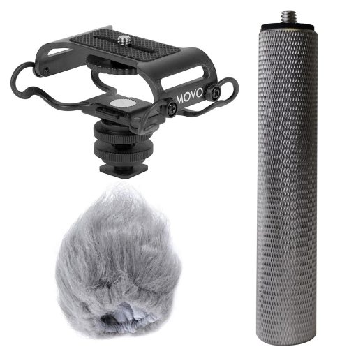 Kit de Accesorios Portable para Grabadoras Movo AEK-Z4 con Soporte para Microfono, Montura Antichoque y Paravientos Deadcat para Zoom H1n, H2n, H4n, H5, H6, DR-40X, DR-05X, DR-07X, DR-22WL, DR100MKIII
