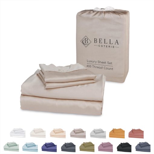 Juego de sabanas de lujo para cama tamano Twin XL de Bella Coterie | Bambu viscosa cultivado organicamente | Ultra suave | Refrigerante para personas que duermen calientes | Bolsillo profundo de 18" [Dune]