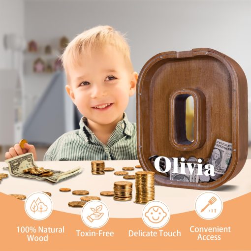 Hucha de Madera con Letra JOOMLAFLY para Ninos Hucha de Letra Grande para Ninos y Ninas Personalizada Hucha Inicial de Madera Hucha Infantil para Cumpleanos y Festivales - Imagen 2
