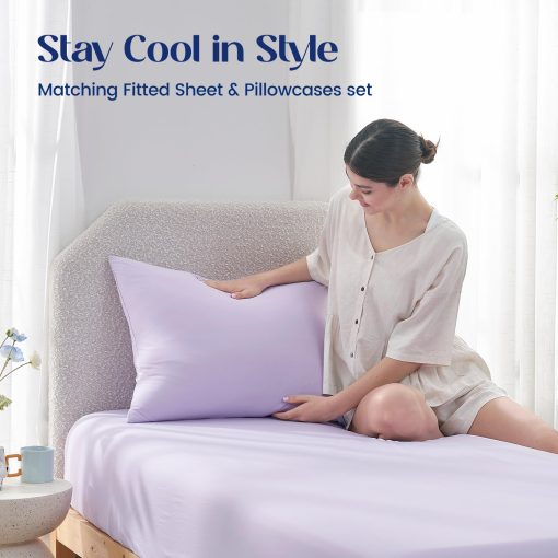 Juego de Sabana Ajustable Cooling Twin Size con 1 Funda de Almohada, Q-Max > 0.4 Aerocool® 2 PCS sin Sabana Plana, Refrigerante para Sudores Nocturnos, Durmientes Calurosos, Niebla de Lavanda - Imagen 3