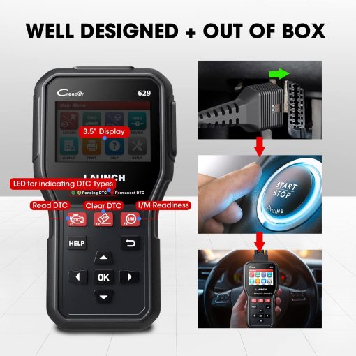 LAUNCH CR629 Escaner OBD2 con Prueba Activa ABS SRS, 3 Servicios de Reinicio de Aceite/SAS/BMS, Herramienta de Escaneo de Codigos de Automovil con Funciones OBD2 Completas, Actualizacion Gratuita de por Vida - Imagen 7