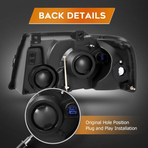 Conjunto de Faros Delanteros Para Ford Expedition 2003-2006 Carcasa Negra Reflector Claro Lente Claro Lado del Conductor y del Pasajero - Imagen 4