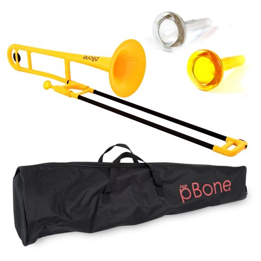 Trombon de Plastico pBone pInstrument - Boquillas y Estuche de Transporte - Ligero y Versatil, Agarre Ergonomico Comodo - Sonido Autentico en Bb para Estudiantes y Principiantes - Construccion Duradera de ABS - Amarillo