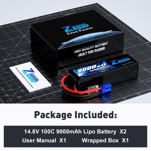 Bateria Zeee 4S Lipo 9000mAh 14.8V 100C Estuche Blando RC Bateria Conector EC5 con Placas Metalicas para Coche RC Camion Tanque Modelos de Carreras (Pack de 2) - Imagen 6