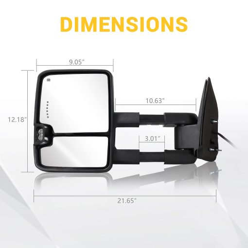 Espejos de remolque Sanooer para 2003-2007 Chevy Silverado Suburban Avalanche Tahoe GMC Sierra Yukon Cadillac Escalade con cristal electrico, luz de giro, lampara de retroceso, calefaccionados, extensibles, juego de pares - Imagen 4