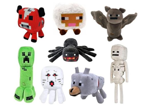 OVITTAC 8Pack Peluche de Juego, Peluche Creeper, Ghast Baby Wolf Arana, murcielago, tirador de esqueletos, Mooshroom, oveja, Juguetes de Peluche- Gran Regalo para Ninos y Fans